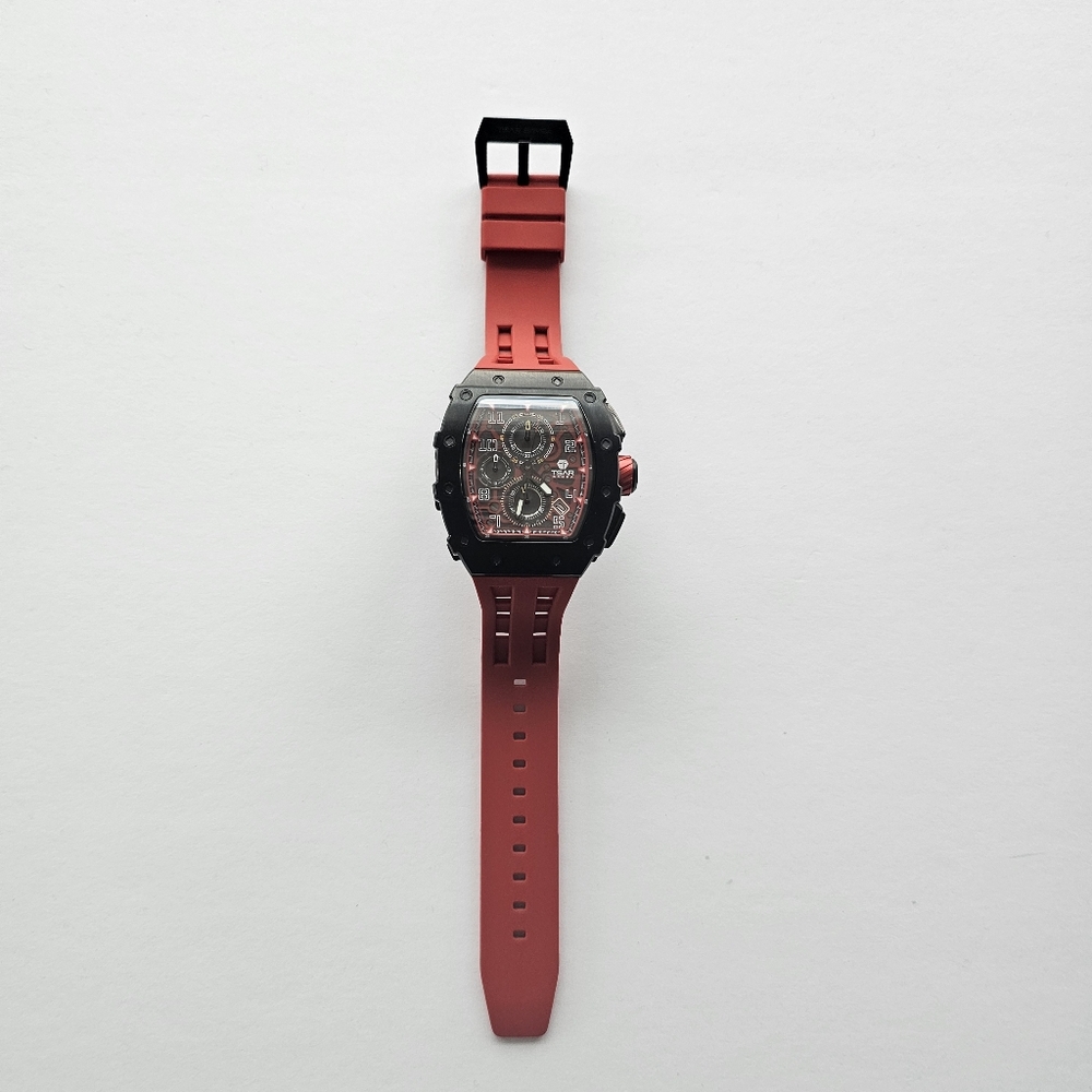 TSAR BOMBA Mens Elemental Black Face TB8204Q Red Band Watch - Picture 2 of 7